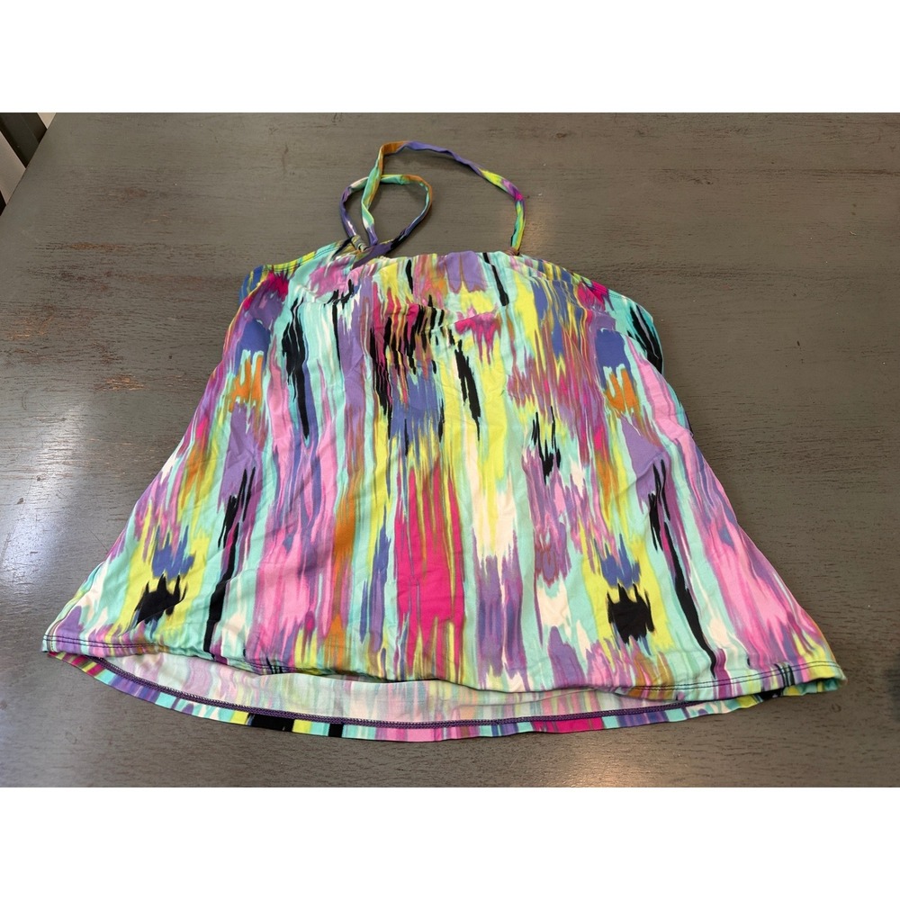 Apt. 9 Womens Plus Size 16W Tankini Swim Top Multicolor Abstract Halter Neck